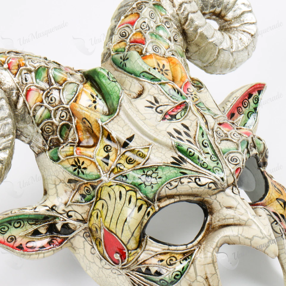 Scary Devil Horns Venetian Halloween Costume Masquerade Ball Pannter Mask Silver - Image 4 of 4