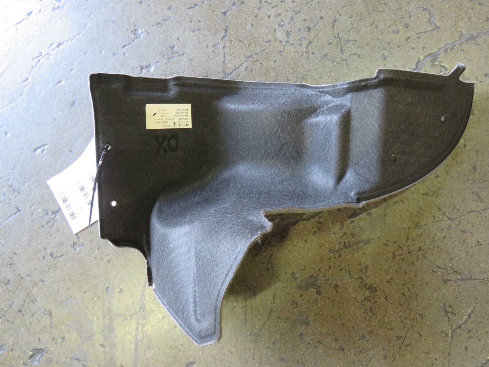 Ferrari California, RH, Forward Trunk Carpet, Smoke Dmg, Used, P/N 82852100