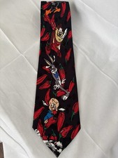 LOONEY TUNES MANIA - Vtg 90s Hot Chili Pepper Bugs Bunny Taz Black Neck Tie