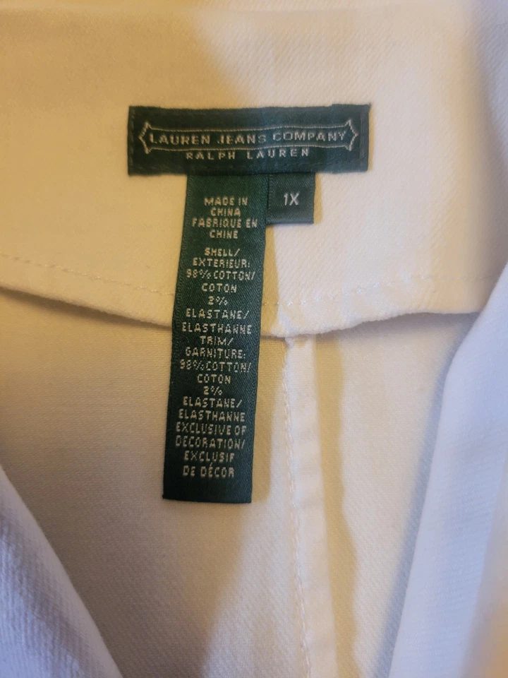 VTG Lauren Ralph Lauren Ivory Denim Blazer With Dark Brown Trim Size 16 - Image 3 of 4