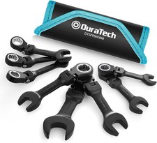 8pc Stubby Flex Head Ratcheting Wrench Set Metric 9-17mm W Roll Pouch