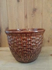 VTG MCM Brown Haeger Pottery Ceramic Basket Weave Woven Planter Pot 5053