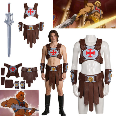 Masters of the Universe He-Man Brown Battle Outfit Sword prop Halloween Carnival