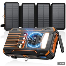 Solar Charger Power Bank 48000mAh Wireless Portable With 4 Cables Panels New