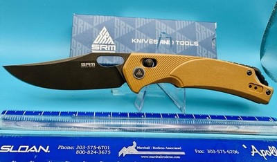 SRM D2 Steel Ambi Lock Folding Pocket Knife 9201-GW Stonewash Blade Brown G10