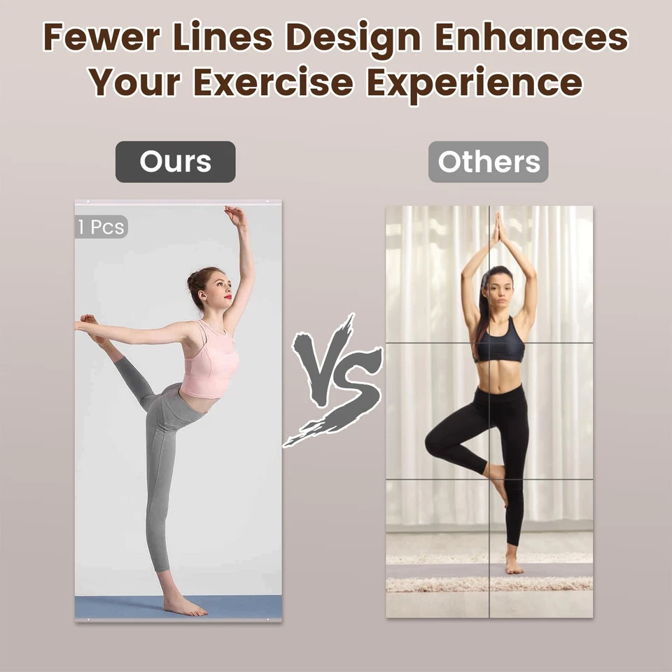 Home Gym Mirror, 56"x16"-3 PCS Gym Mirrors for Wall, Frameless, Tempered Glas... - Image 4 of 4