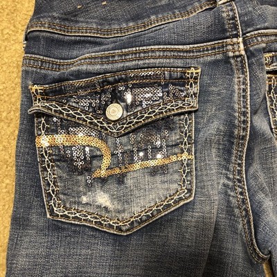 American Eagle Sequin Womens Distressed Bootcut Jeans Sz 6