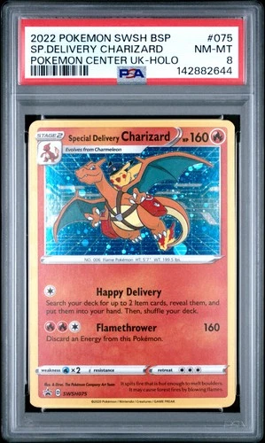 2022 POKEMON SWSH BLACK STAR PROMO #075 SPECIAL DELIVERY CHARIZARD-HOLO PSA 8