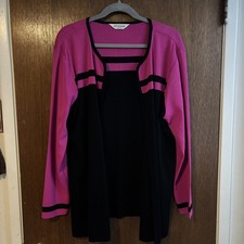 misook pink black cardigan knit jacket sz XL office career