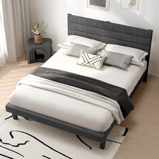 Small 3ft Single Bed Charcoal Grey Fabric Upholstery Sturdy Wood Bed Frame UK