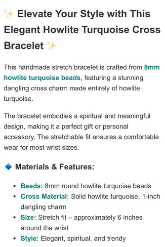 Handmade Howlite Turquoise Cross Bracelet - Stretch Beaded Spiritual Jewelry - Picture 9 of 10