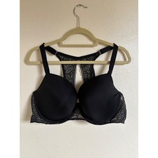 Paramour Black Lace Racerback Bra Size 42D Adjustable Straps Padded