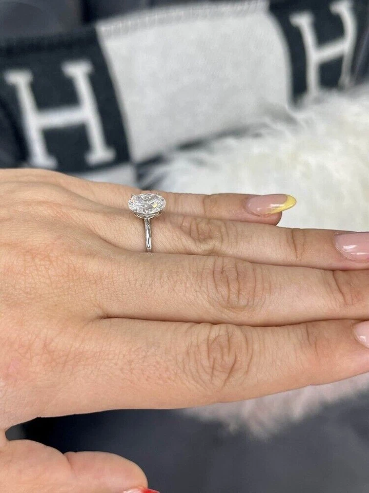 Anillo de compromiso 1,50 quilates creado en laboratorio IGI GIA diamante talla ovalada sólido platino 950 Foto 4 de 4