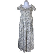 Urban Outfitters Blue Floral Smocked Maxi Dress Cottagecore Boho Large Milkmade