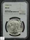 1934 D Peace Silver Dollar $1 NGC MS 62