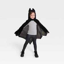 Kid's Plush Bat Hooded Cape Halloween Costume Black, Child One Size A255