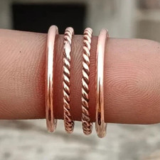 Solid Pure Copper Minimalist Healing Ring, Handmade, Unisex, 4 Pc Designer Rings