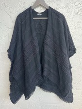 Womens One Size Cape Open Front Textured Cardigan Poncho Black Open Knit.