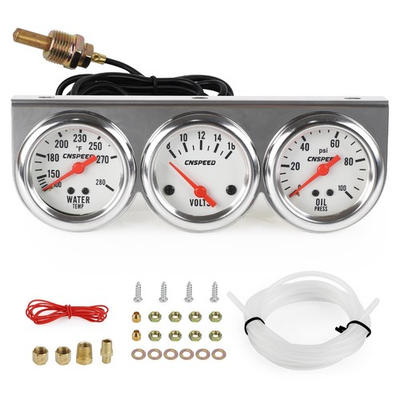 #ad CNSPEED 2quot; 52mm Triple Gauge Kit Volt Water Temp Oil Pressure Auto Gauge Set $34.49