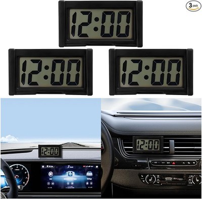 3PCS Mini Car Dashboard Digital Clocks, Small Self-Adhesive Brack Color: Black