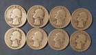 LOT 8 US SILVER COINS ALL WASHINGTON QUARTERS ALL HAVE SOME WEAR