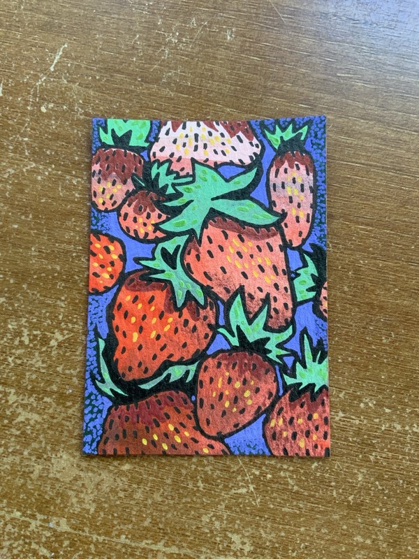 ACEO OOAK original strawberry painting fruit botanical mini art Shane Terentieva