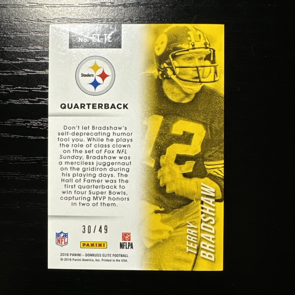 2016 Donruss Elite Etched in Time Purple /49 Terry Bradshaw #ET-TE HOF - Image 2 of 4