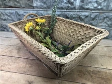 Rectangular Wicker Basket, Vintage German Woven Basket, Storage Organizer C36,