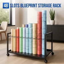 Mobile Blueprint Storage Rack 48 Slot Rolling File Organizer For Plan/Map/Office