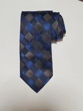 BERGAMO NEW YORK Men's Neck Tie Blue Geometric 100% Polyester W:3.5" x L:58"