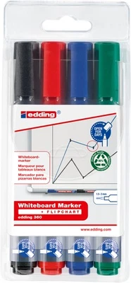 Edding 360 Whiteboardmarker 4er-Etui Board | Marker in Schwarz, Rot, Blau, Grün - Bild 1 von 2