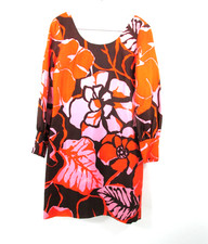 RETRO 1970s MISTER ROBERT Midi Shift Dress Women XS Orange Floral Lined Vintage