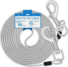 15Ft Dog Tie Out Cable, Dog Leash Heavy Duty Tie Out Cable for Large Dogs up to