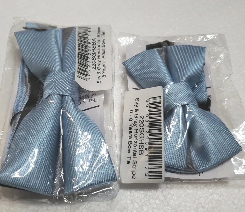 Bow Tie Men's & Boys Matching Sky Blue & Gray Horizontal Stripe New The Littlest - Image 3 of 3