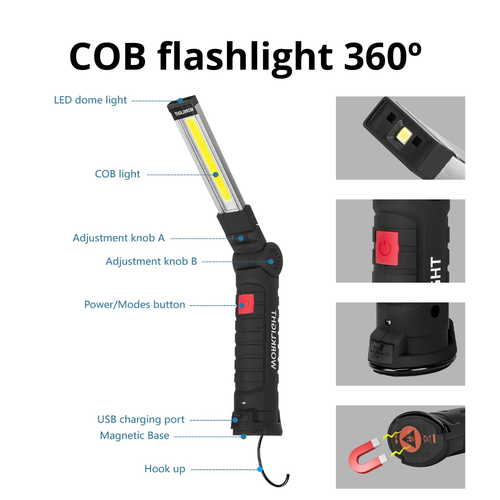 Rechargeable LED-COB Work Light Mechanic Flashlight Lamp Magnetic Base bright- - Picture 15 of 33
