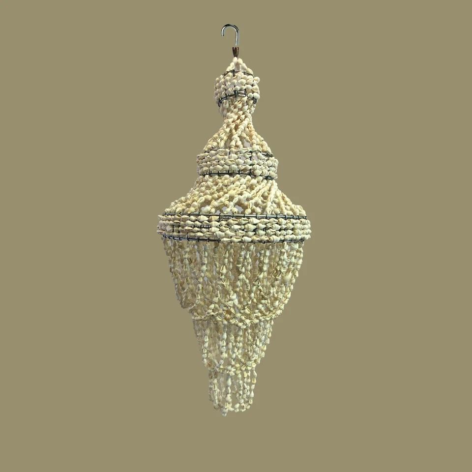 Seashell Lampshade Pendant Natural Shell Chandelier Boho Beach Decor white 20"L - Image 3 of 4