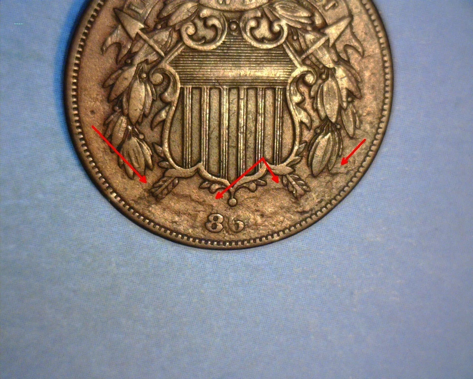 1864 TWO CENT PIECE🌟SHATTERED DIE STRUCK THROUGH DEBRIS🌟RARE DATE  ERROR COIN - Image 2 of 4