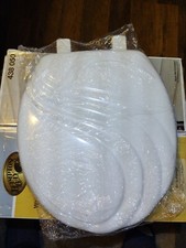 Bemis 27EC 000 White Round Molded Wood Toilet Commode Seat Swirl Design USA Made