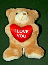 Vtg Russ Berrie 5" Stuffed Teddy Bear, I Love You" Valentine's Day Heart Stands