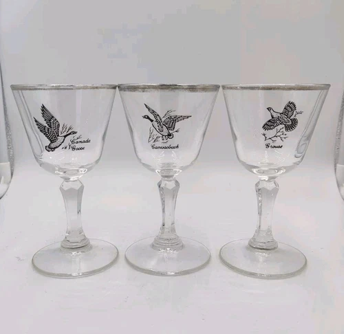 Set of 3 Vintage Canada Goose Grouse Canvasback Wine Cordial Glasses Federal 4oz