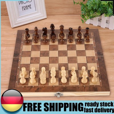 3 in 1 Chess and Checkers Game Set Folding Storage Wooden for Chess Board Game