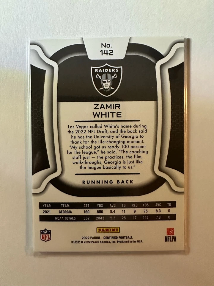2022 Panini Certified Zamir White  #142 Mirror Green #3/5 #142 RC Raiders - Image 2 of 2