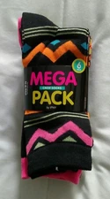Tipi Toe Mega Pack Crew Socks, 6 Pairs, Multi-color, NIP