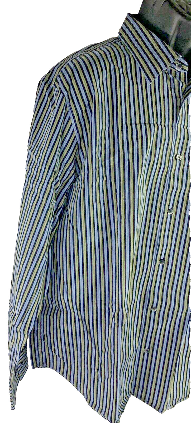 Calvin Klein XL Blue Green Striped Button Up Shirt Long Sleeve Classic Cotton thumbnail 5