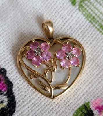 1.80Ct Round Cut Simulated Pink Sapphire Heart Pendant Gift 14K Gold Plated