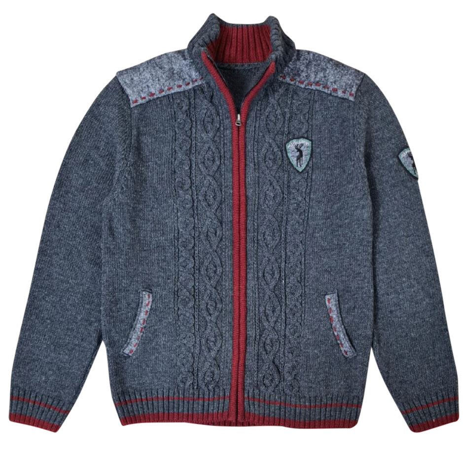 Almsach Herren Trachtenstrickjacke Grau Rot Traditionell-Trachten