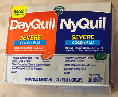 Vicks DayQuil NyQuil Severe Cold Flu Liquid Capsules - 72 Count EXP 112025