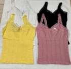 Lace Trim Seamless Stretch Cami Tank Top OS-Regular Yellow, Pink, Black, White
