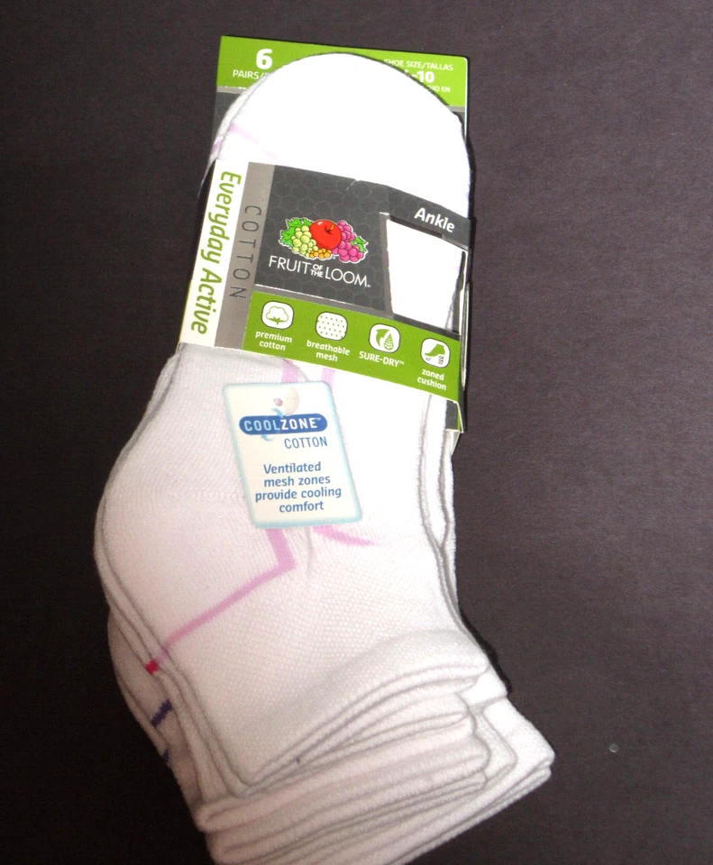 6 Пара женщин Fruit of the Loom лодыжки носки активный комфорт амортизированная обувь 4-10 - Изображение 4 из 4
