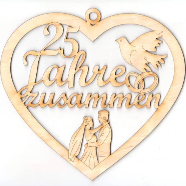 Jubilaum 25 Jahre Zusammen Silberhochzeit Taube Eheringe Holz 21cm Ebay